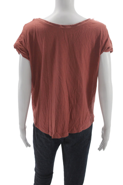 Zara Womens Basic Orange Short Sleeve T-Shirt Round Neck Fringe Size S