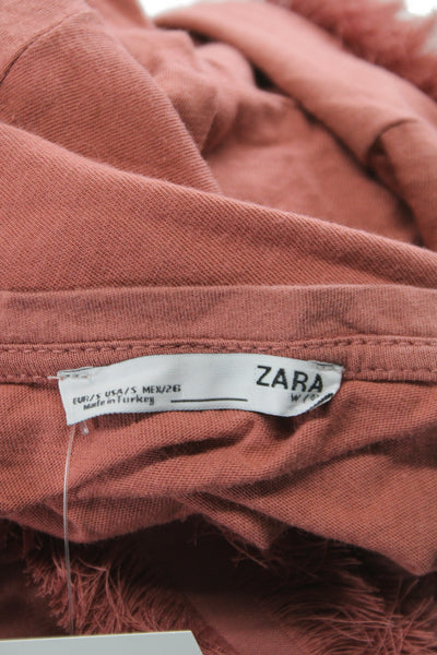 Zara Womens Basic Orange Short Sleeve T-Shirt Round Neck Fringe Size S