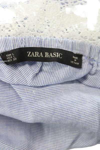 Zara Womens Off Shoulder Striped Basic Blouse Blue 3/4 Sleeve Boho Size L