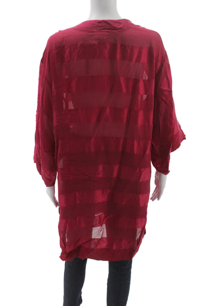 Gottex Womens Red Silk Striped V-Neck Tunic Blouse 3/4 Sleeve Resort Size S