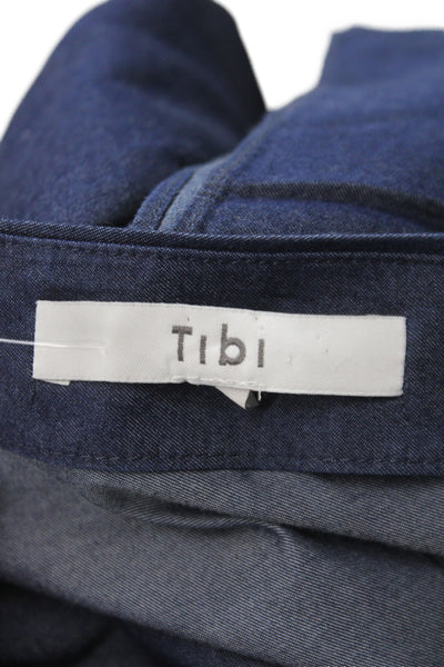 Tibi Womens One Shoulder Denim Blouse 3/4 Sleeve Blue Size 12
