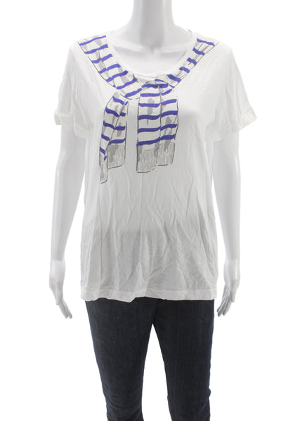 Kate Spade New York Women Striped Basic T-Shirt White Short Sleeve Size L
