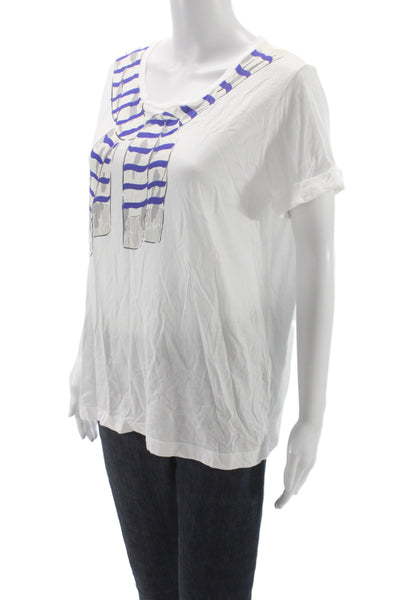 Kate Spade New York Women Striped Basic T-Shirt White Short Sleeve Size L