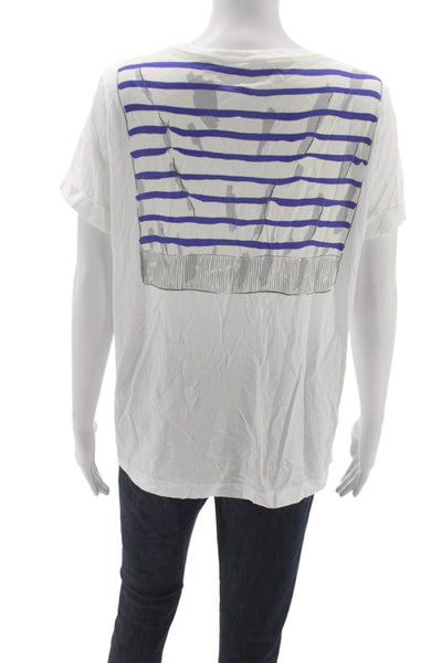 Kate Spade New York Women Striped Basic T-Shirt White Short Sleeve Size L