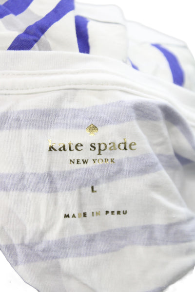 Kate Spade New York Women Striped Basic T-Shirt White Short Sleeve Size L