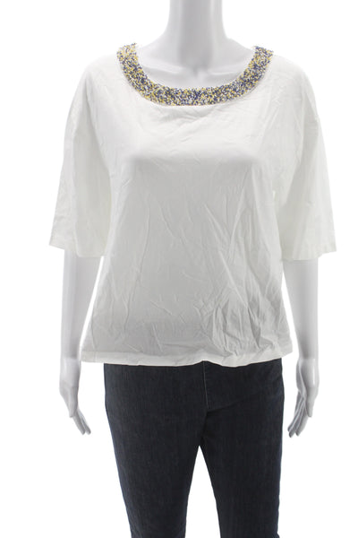 Weekend Max Mara Womens White Cotton Basic Short Sleeve Tee Size L