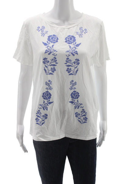 Weekend Max Mara Women Basic White Floral Roundneck Short Sleeve Tshirt Size XL