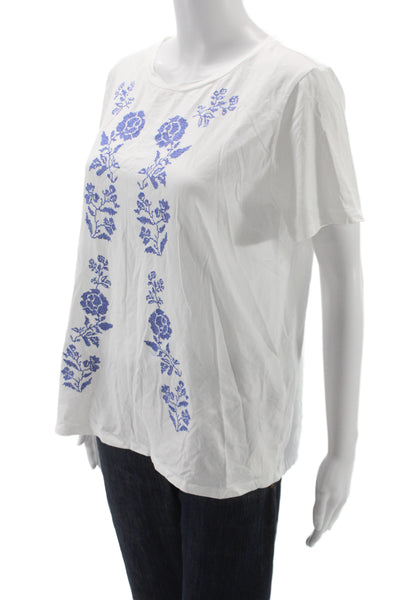 Weekend Max Mara Women Basic White Floral Roundneck Short Sleeve Tshirt Size XL