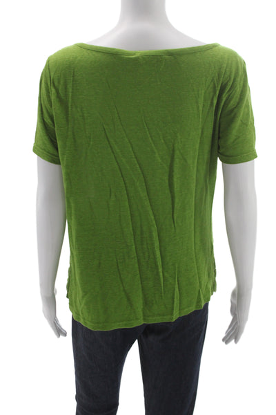 Tory Burch Women Green Geometric Boat Neck Short Sleeve Basic Blouse Size L
