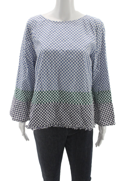Marella Womens Multicolor Check Boat Neck Long Sleeve Basic Blouse Size 14