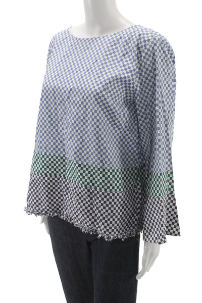 Marella Womens Multicolor Check Boat Neck Long Sleeve Basic Blouse Size 14