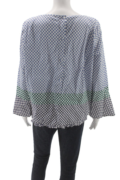 Marella Womens Multicolor Check Boat Neck Long Sleeve Basic Blouse Size 14