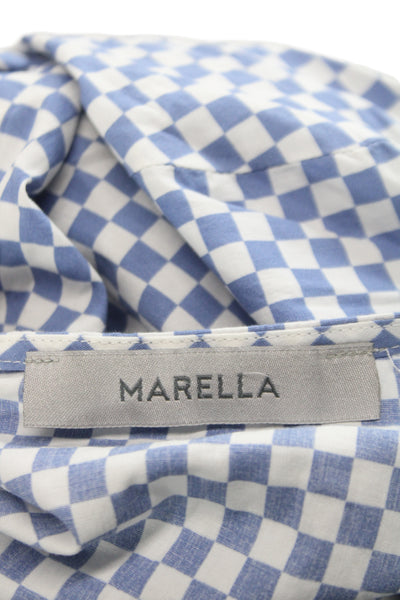 Marella Womens Multicolor Check Boat Neck Long Sleeve Basic Blouse Size 14