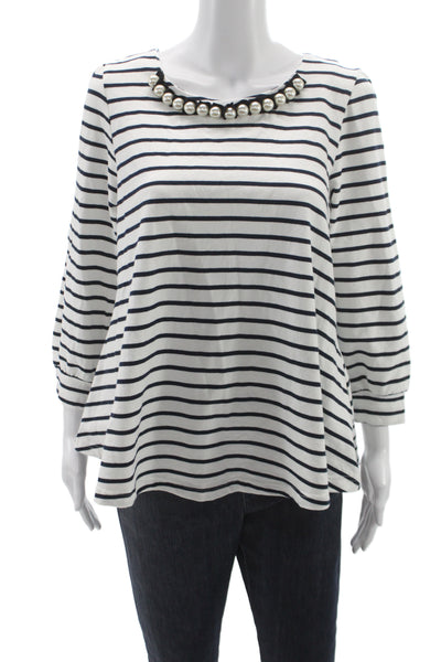 Gaudi Womens White Striped Boat Neck 3/4 Sleeve T-Shirt Size L