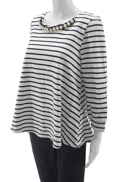 Gaudi Womens White Striped Boat Neck 3/4 Sleeve T-Shirt Size L