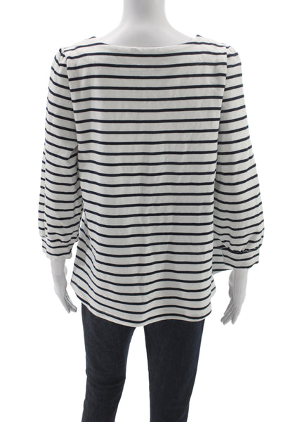Gaudi Womens White Striped Boat Neck 3/4 Sleeve T-Shirt Size L