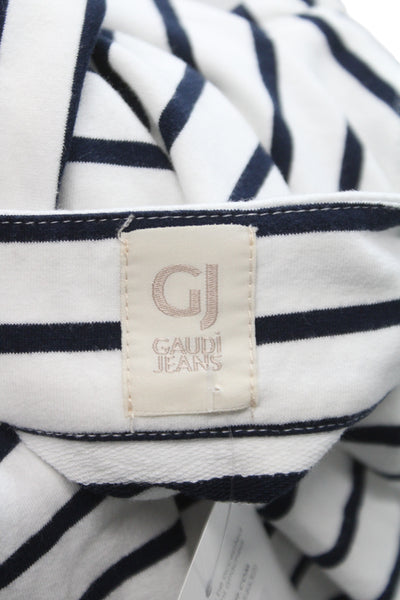 Gaudi Womens White Striped Boat Neck 3/4 Sleeve T-Shirt Size L