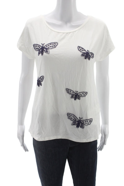 Weekend Max Mara Women Butterfly Scoop Neck Short Sleeve T-Shirt White Size L