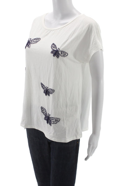Weekend Max Mara Women Butterfly Scoop Neck Short Sleeve T-Shirt White Size L