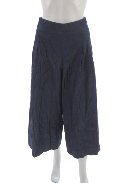 Tibi Womens Cropped Blue Cotton Pants Zip Inseam 25 Size 12