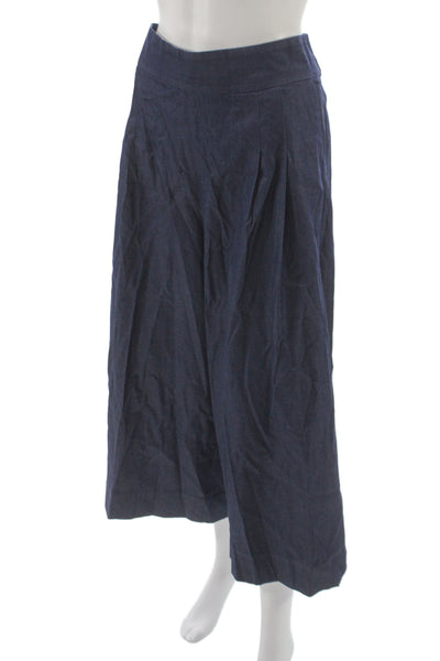 Tibi Womens Cropped Blue Cotton Pants Zip Inseam 25 Size 12