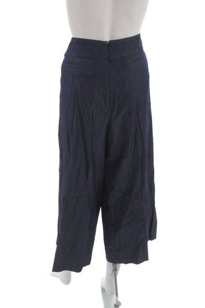 Tibi Womens Cropped Blue Cotton Pants Zip Inseam 25 Size 12