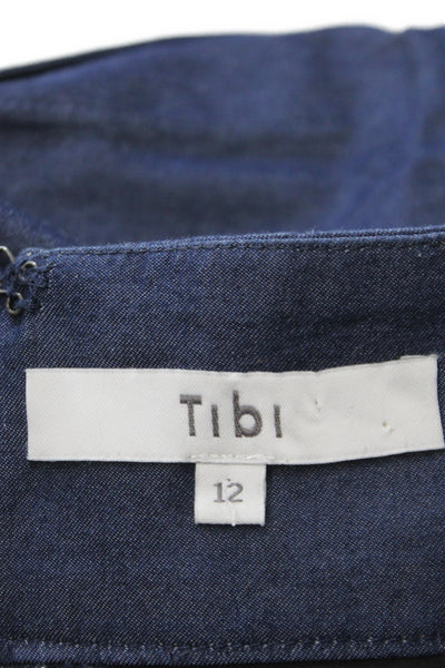 Tibi Womens Cropped Blue Cotton Pants Zip Inseam 25 Size 12