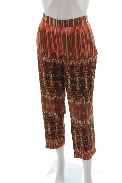 BCBGMAXAZRIA Womens Cropped Pants Multicolor Geometric Tribal Pull On Size L