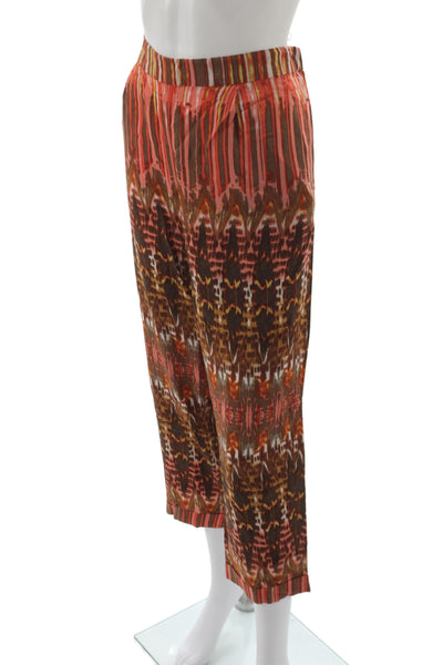 BCBGMAXAZRIA Womens Cropped Pants Multicolor Geometric Tribal Pull On Size L