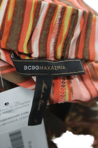 BCBGMAXAZRIA Womens Cropped Pants Multicolor Geometric Tribal Pull On Size L