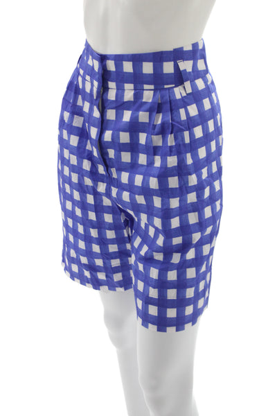 Weekend Max Mara Womens Bermuda Shorts Blue Gingham Woven Size 14