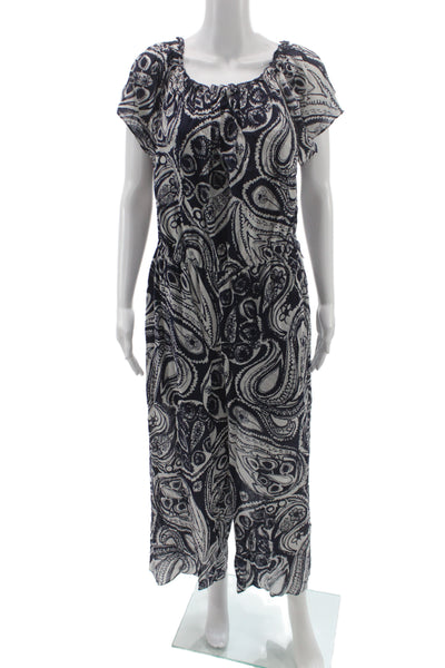 Trina Turk Women Multicolor Paisley Off Shoulder Short Sleeve Jumpsuit Size XL