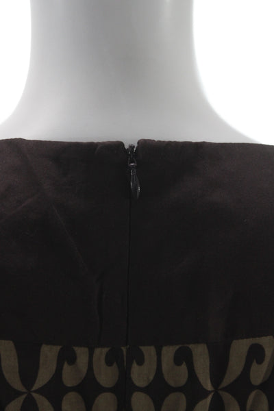 Milly Womens Shift Dress Brown Geometric Round Neck 3/4 Sleeve Short Size 12