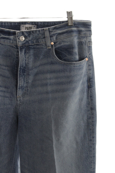 Paige Mens Straight Wide Leg Jeans Blue High Rise Button Organic Cotton Size 34