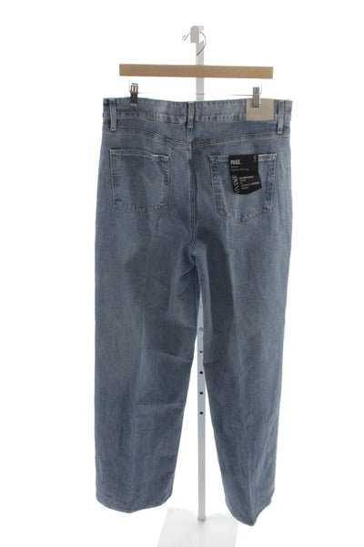 Paige Mens Straight Wide Leg Jeans Blue High Rise Button Organic Cotton Size 34