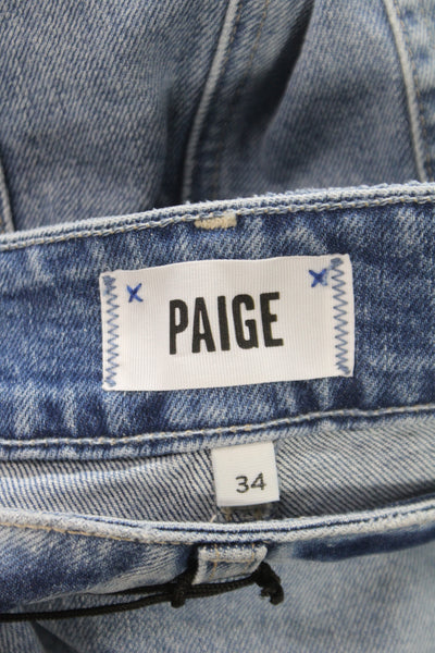 Paige Mens Straight Wide Leg Jeans Blue High Rise Button Organic Cotton Size 34