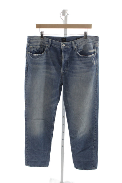 Edwin Women Straight Jeans Blue High Rise Distressed Cotton Size 33