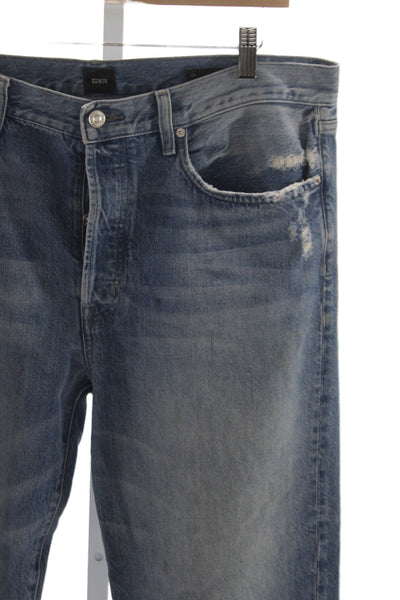 Edwin Women Straight Jeans Blue High Rise Distressed Cotton Size 33