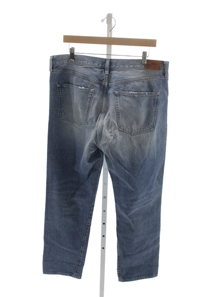 Edwin Women Straight Jeans Blue High Rise Distressed Cotton Size 33