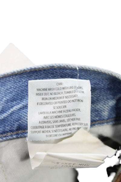 Edwin Women Straight Jeans Blue High Rise Distressed Cotton Size 33