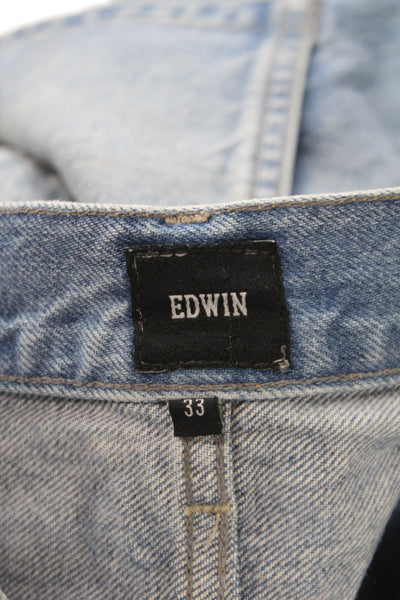 Edwin Women Straight Jeans Blue High Rise Distressed Cotton Size 33