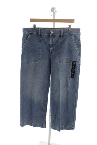 J Crew Women Wide Leg High Rise Blue Cotton Blend Jeans Size 33