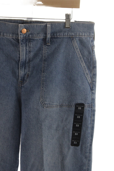 J Crew Women Wide Leg High Rise Blue Cotton Blend Jeans Size 33