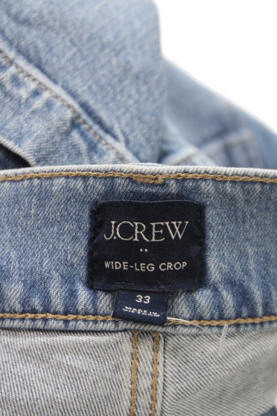 J Crew Women Wide Leg High Rise Blue Cotton Blend Jeans Size 33