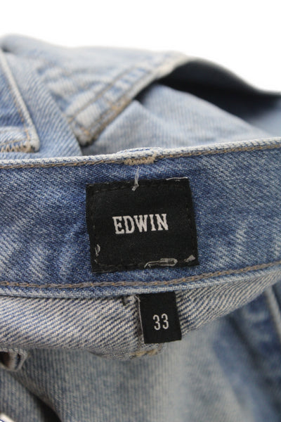 Edwin Womens Straight Blue Distressed High Rise Jeans Size 33