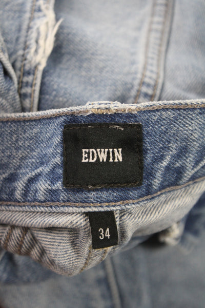 Edwin Womens Tapered Distressed Blue Jeans High Rise Inseam 25 Size 34