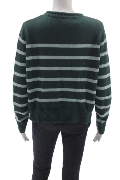 Vineyard Vines Womens Striped Green Cotton Pullover Crewneck Long Sleeve Size S