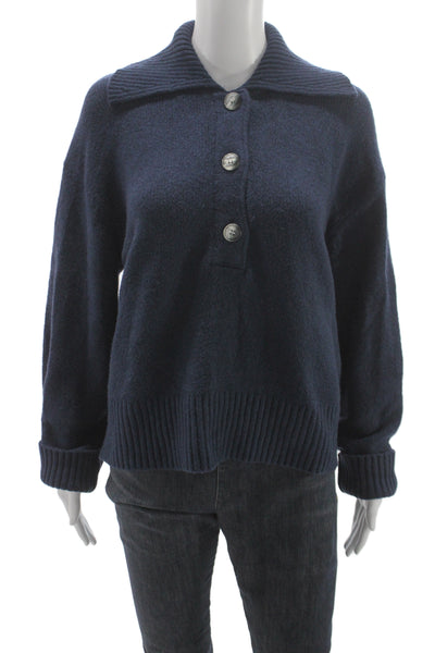 Free People Womens Henley Collared Long Sleeve Sweater Blue Size S