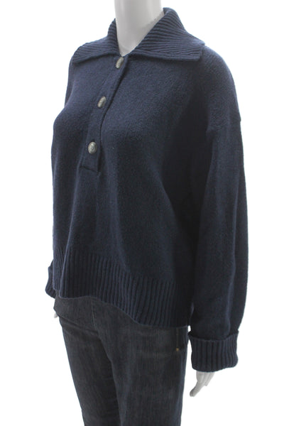 Free People Womens Henley Collared Long Sleeve Sweater Blue Size S