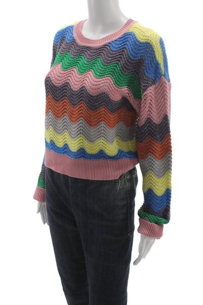 Lovers + Friends Womens Pullover Sweater Multicolor Geometric Crew Neck Size M